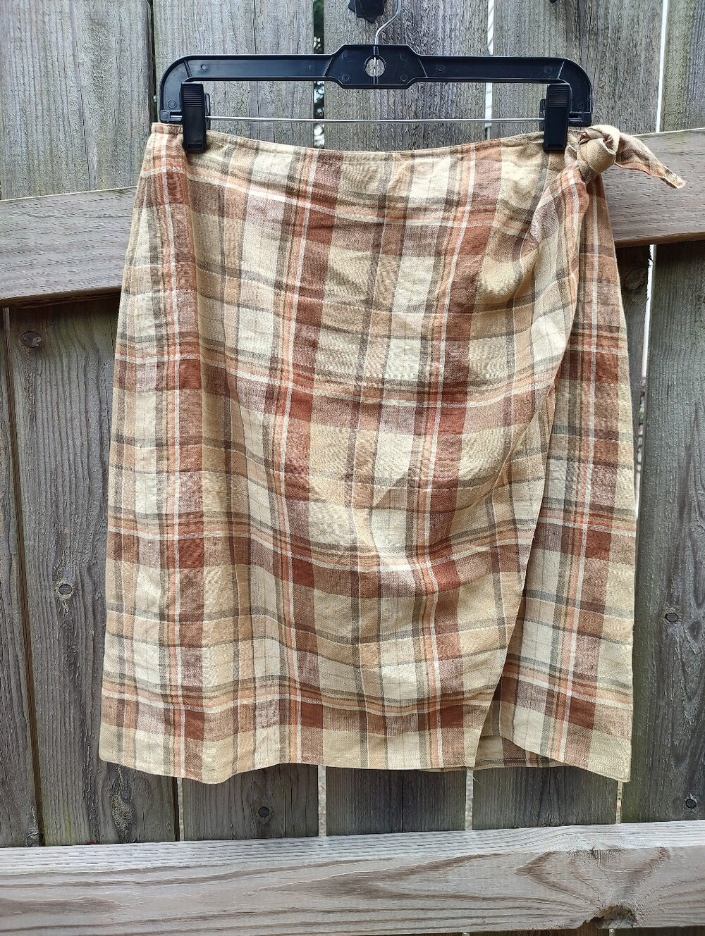 🏵️ Lauren Ralph Lauren VTG Brown Plaid Linen Wrap Skirt Size 10